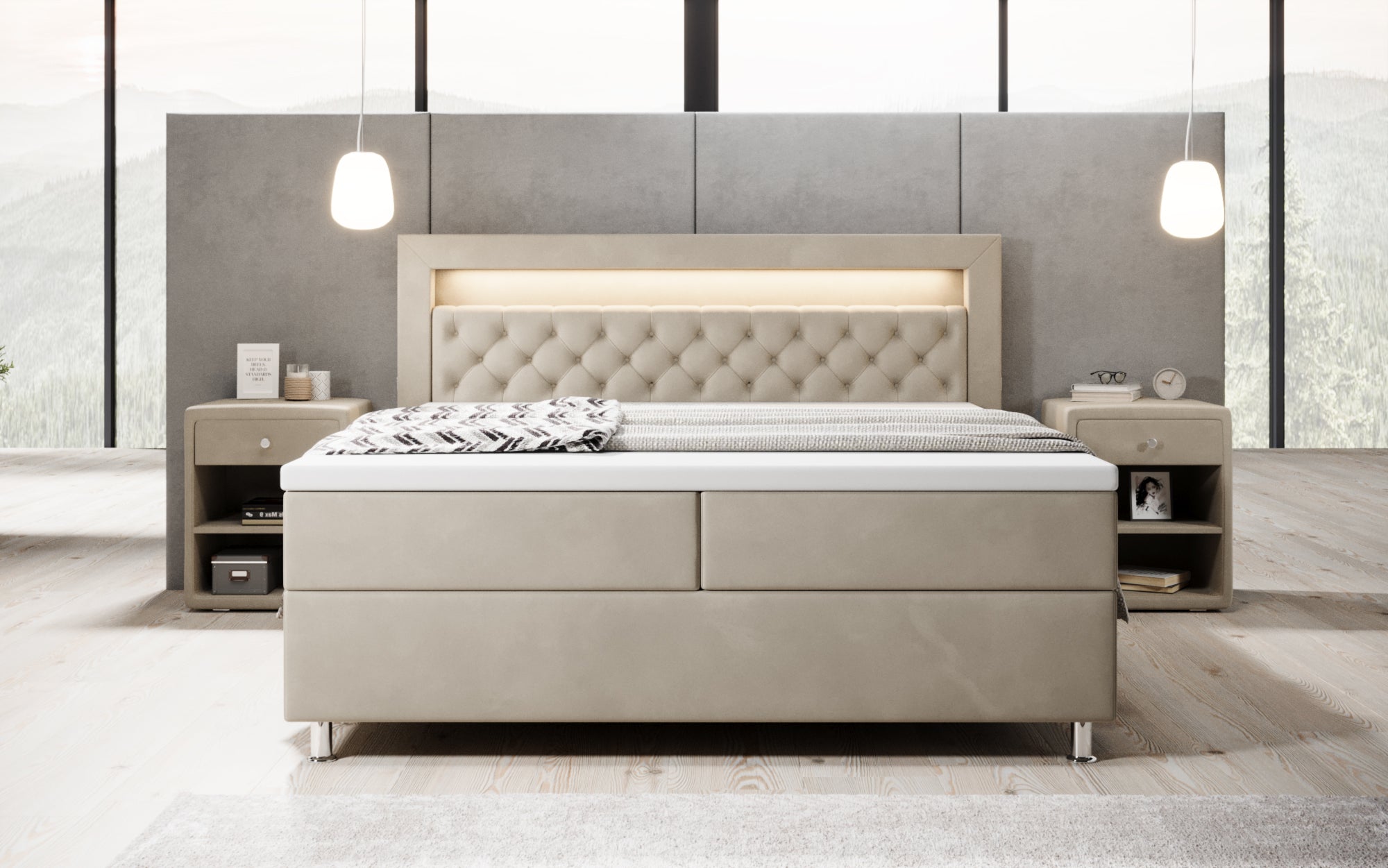 Boxspringbett Troja mit RGB, USB und Stauraum