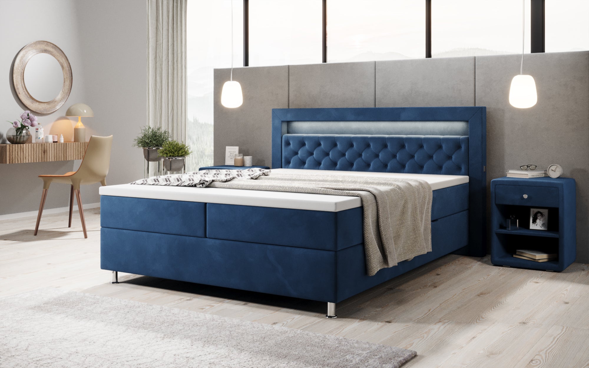 Boxspringbett Troja mit RGB, USB und Stauraum