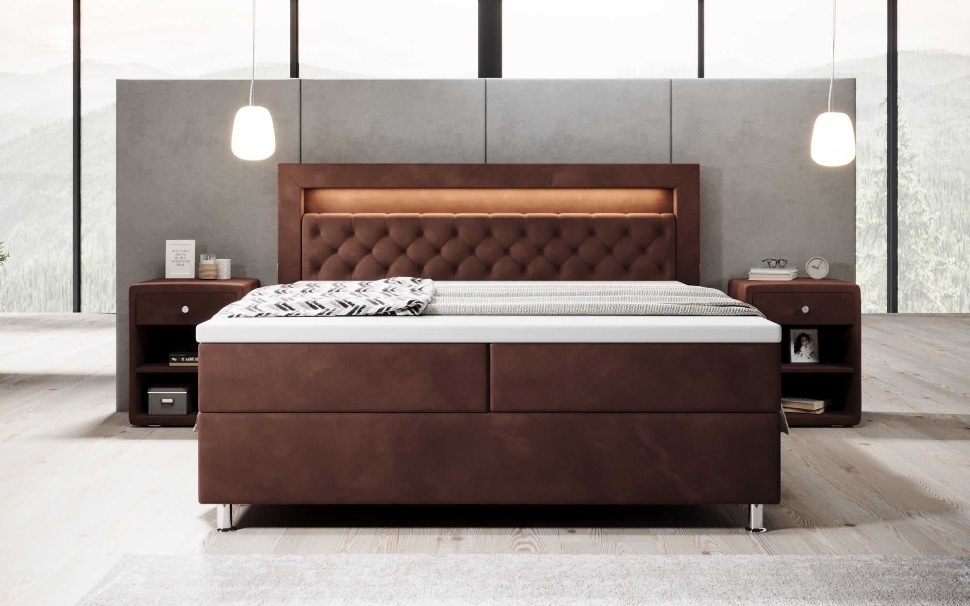 Boxspringbett Troja mit RGB, USB und Stauraum