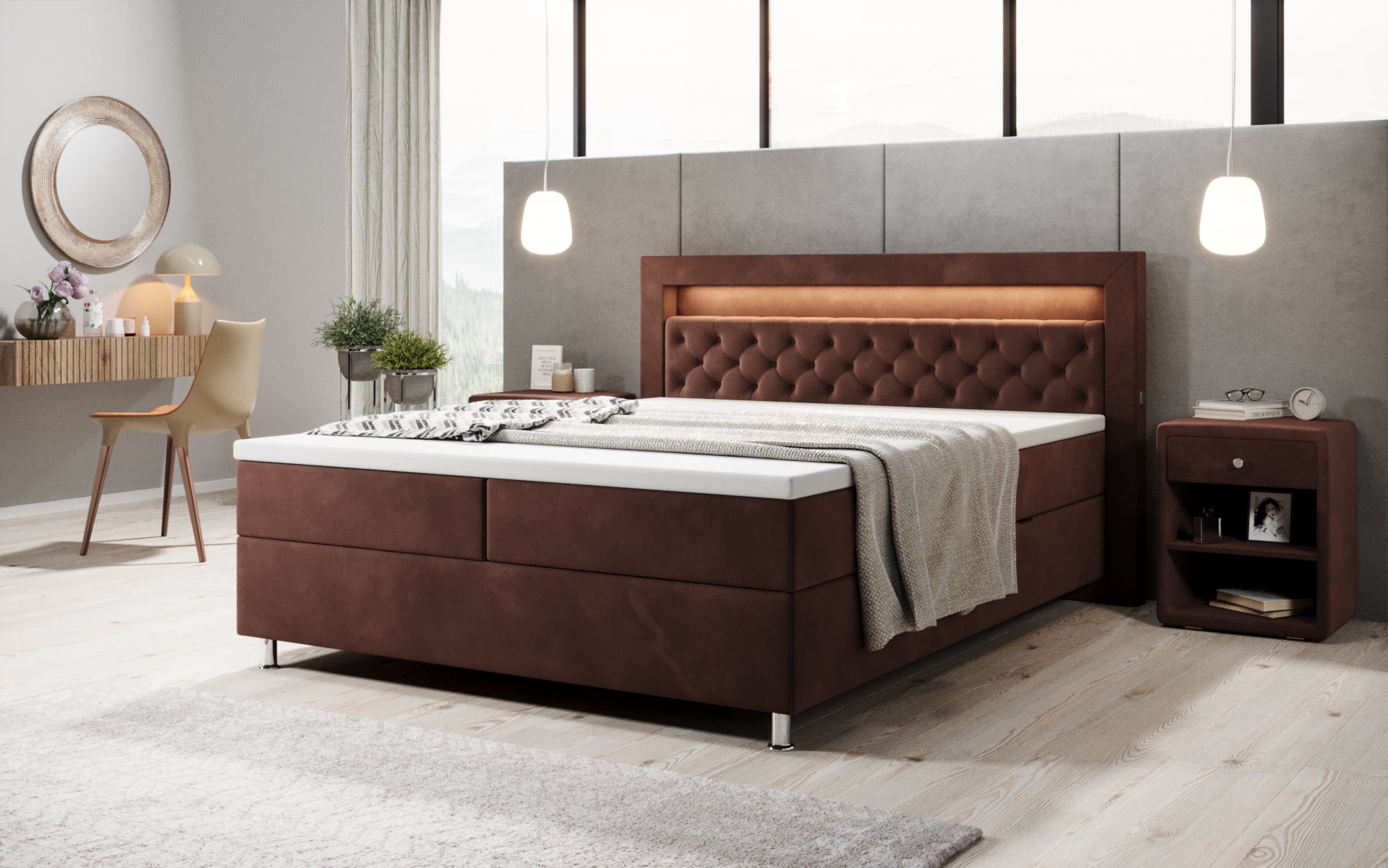 Boxspringbett Troja mit RGB, USB und Stauraum