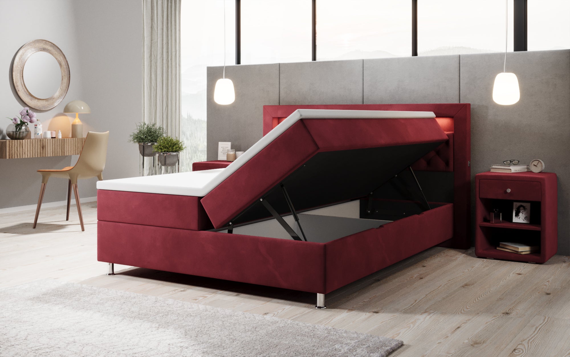 Boxspringbett Troja mit RGB, USB und Stauraum