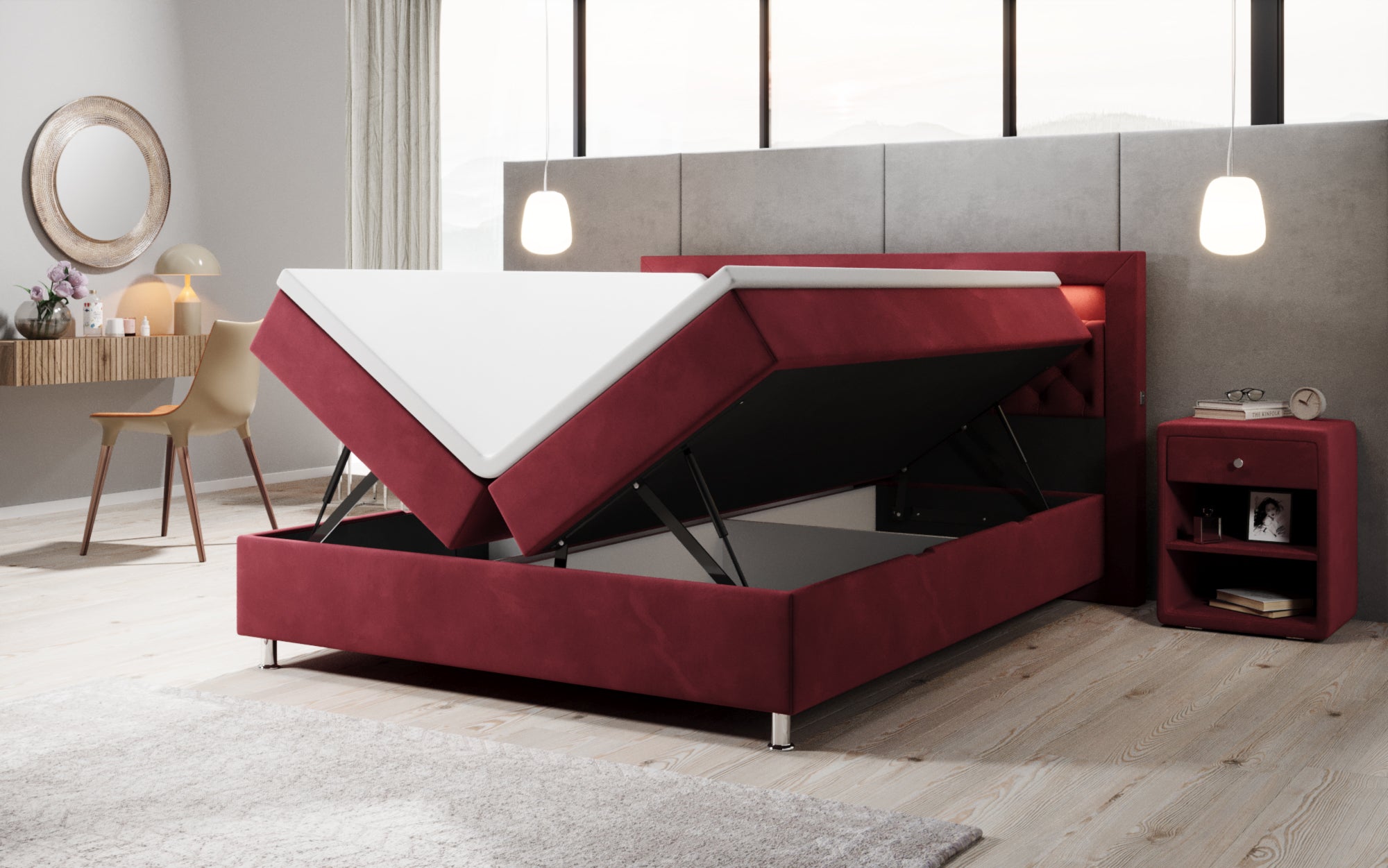 Boxspringbett Troja mit RGB, USB und Stauraum