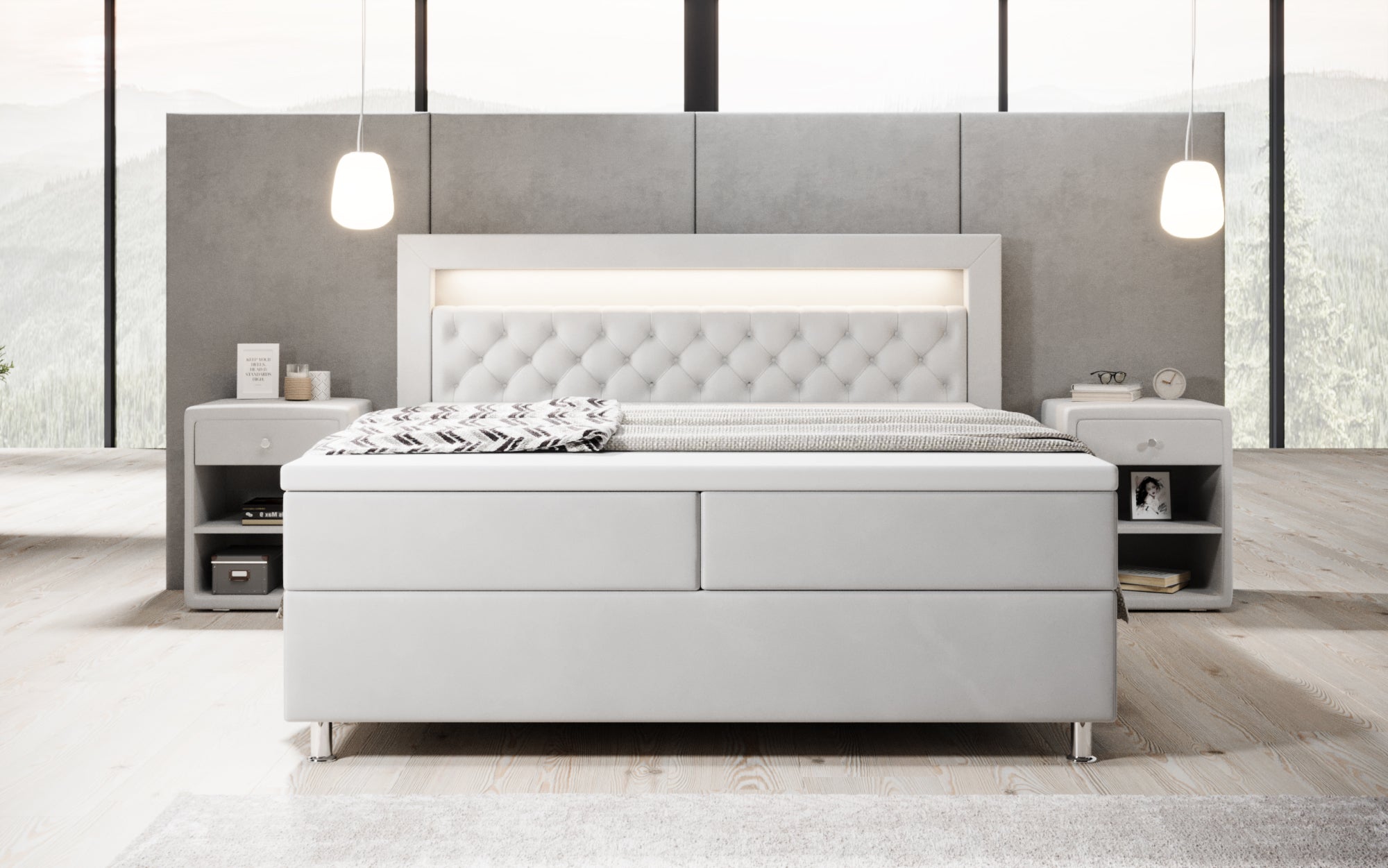 Boxspringbett Troja mit RGB, USB und Stauraum