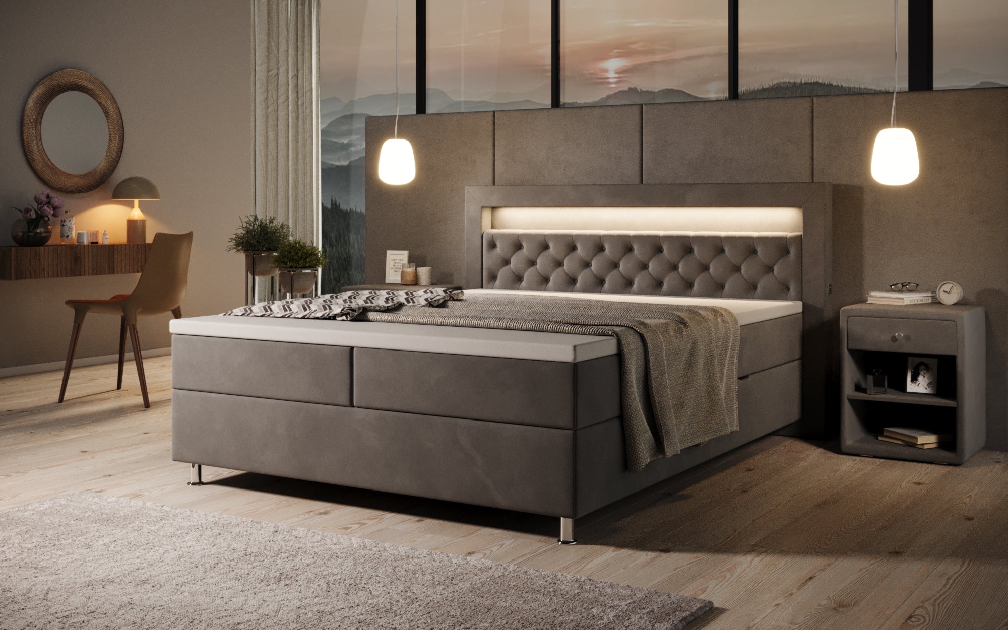 Boxspringbett Troja mit RGB, USB und Stauraum