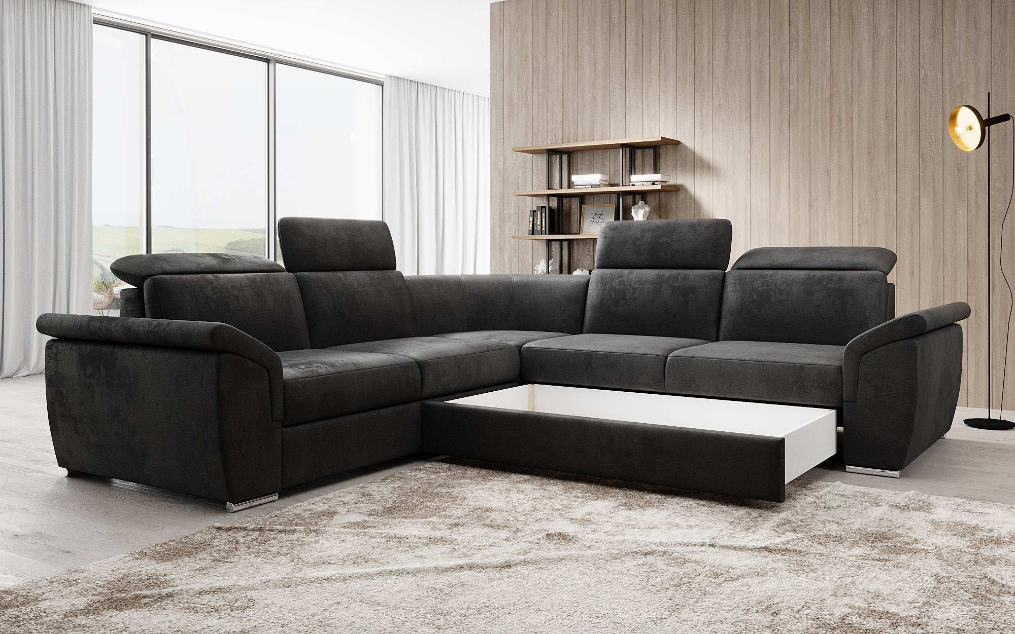 Designer Sofa Fernando mit Schlaffunktion und Stauraum