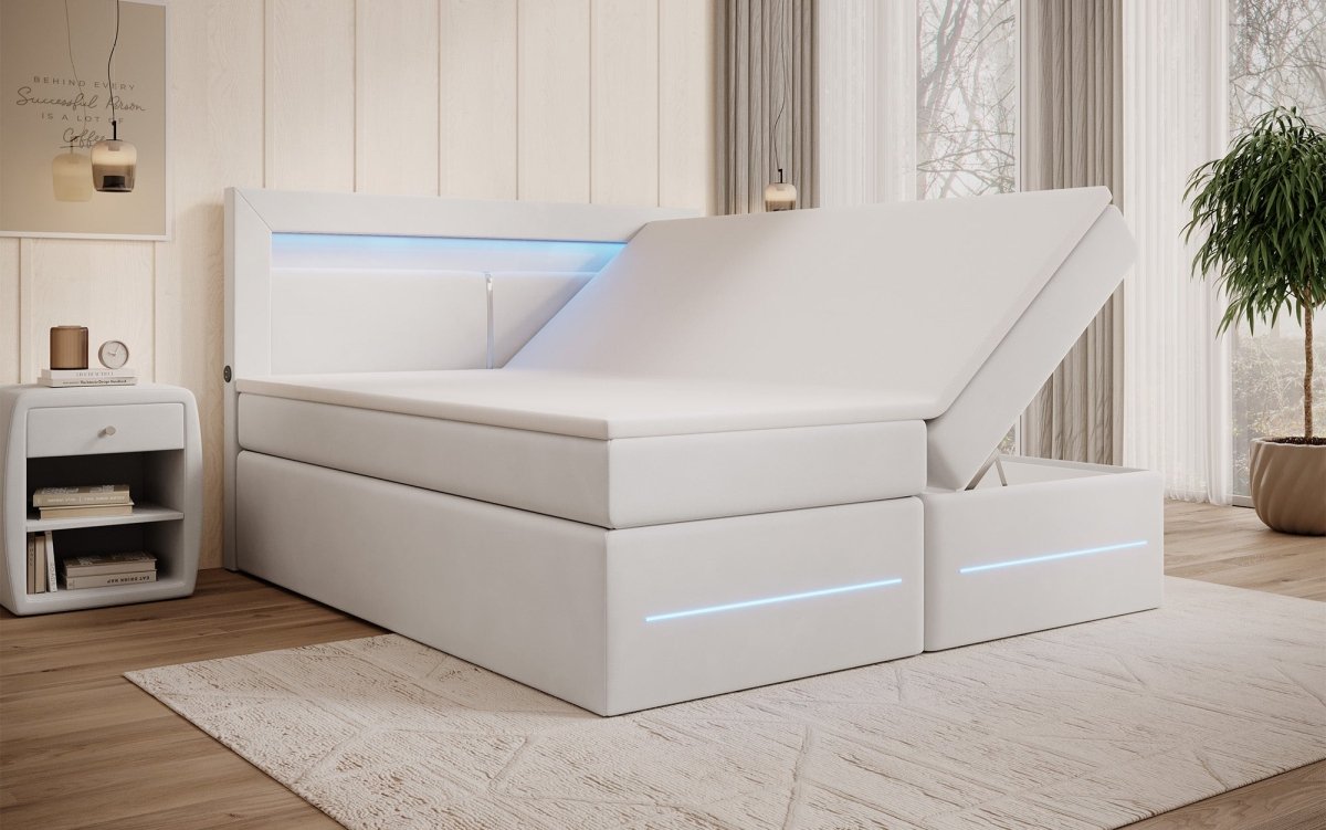 Boxspringbett Minera mit LED, USB und Stauraum - Luxusbetten24