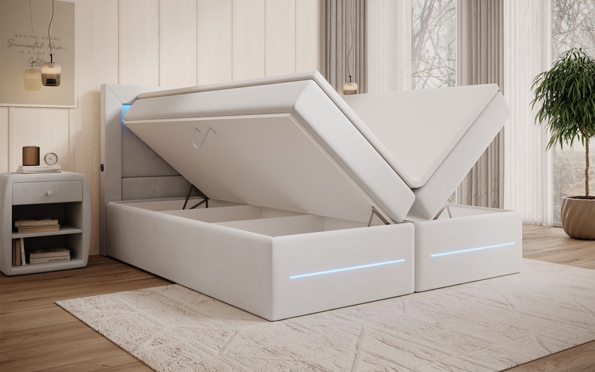 Boxspringbett Minera mit LED, USB und Stauraum - Luxusbetten24