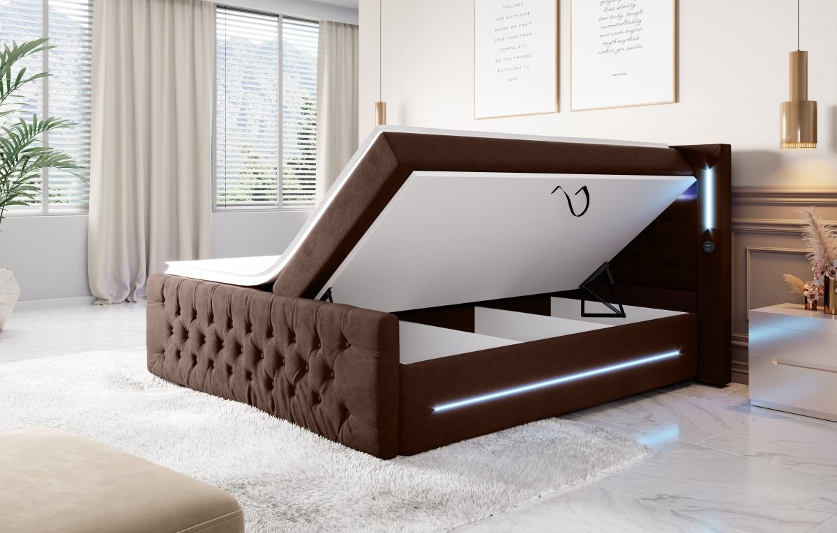 Boxspringbett Moonlight mit LED, USB und Stauraum - Luxusbetten24