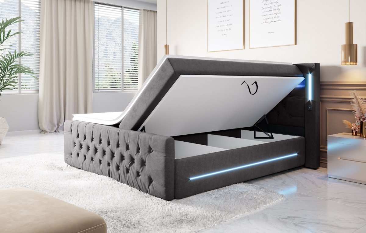 Boxspringbett Moonlight mit LED, USB und Stauraum - Luxusbetten24