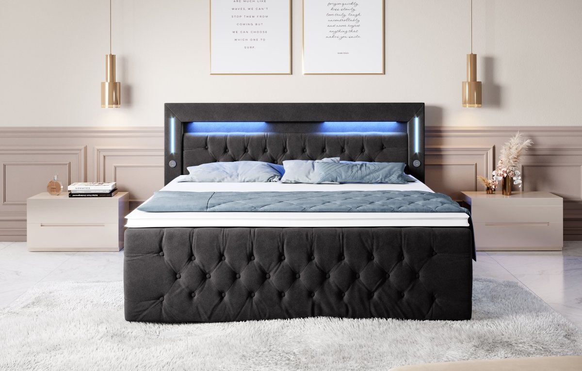 Boxspringbett Moonlight mit LED, USB und Stauraum - Luxusbetten24