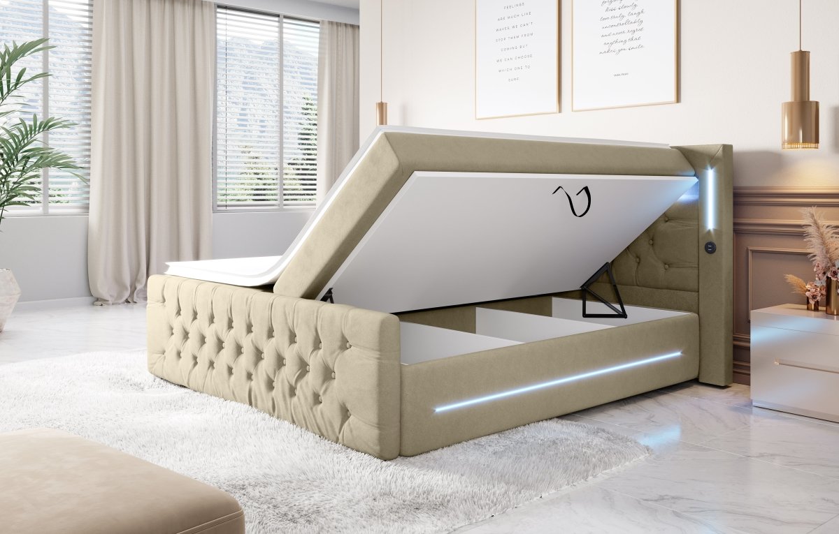 Boxspringbett Moonlight mit LED, USB und Stauraum - Luxusbetten24