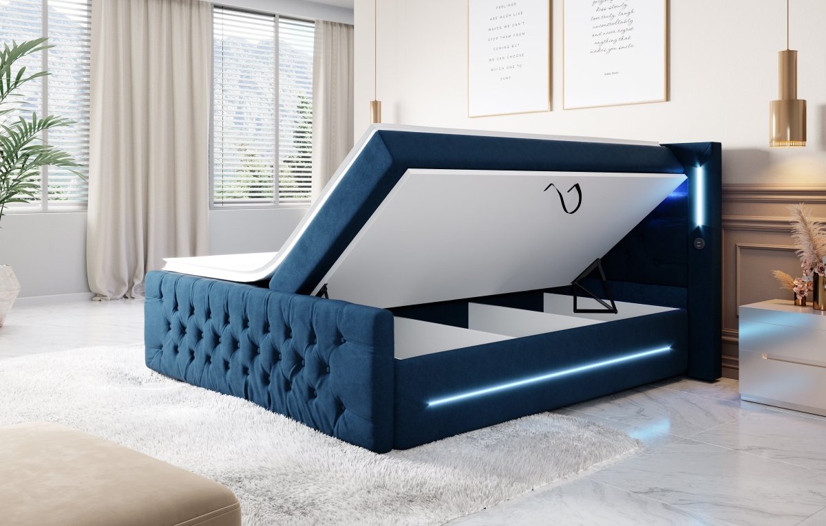 Boxspringbett Moonlight mit LED, USB und Stauraum - Luxusbetten24