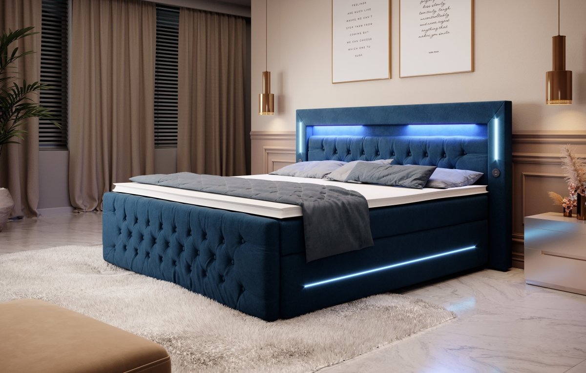 Boxspringbett Moonlight mit LED, USB und Stauraum - Luxusbetten24