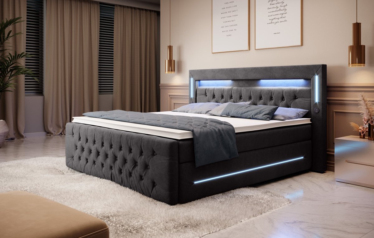 Boxspringbett Moonlight mit LED, USB und Stauraum - Luxusbetten24