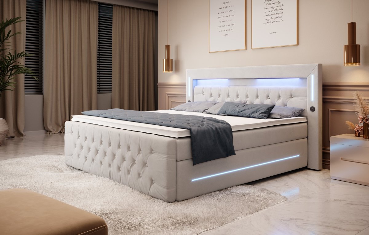 Boxspringbett Moonlight mit LED, USB und Stauraum - Luxusbetten24