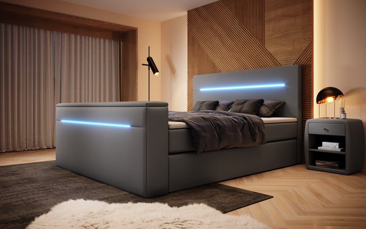 Boxspringbett Sejour mit TV Lift, RGB und Stauraum - Luxusbetten24