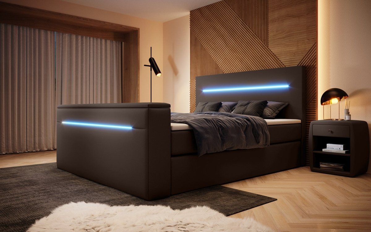 Boxspringbett Sejour mit TV Lift, RGB und Stauraum - Luxusbetten24