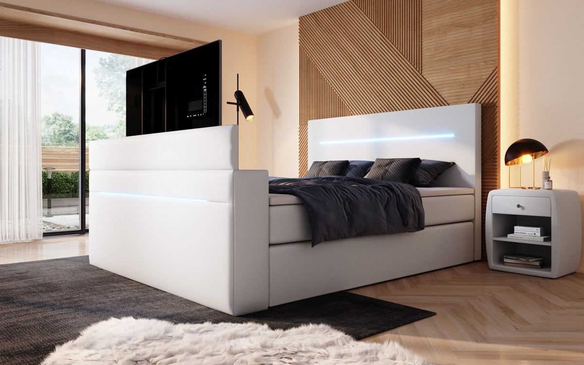 Boxspringbett Sejour mit TV Lift, RGB und Stauraum - Luxusbetten24