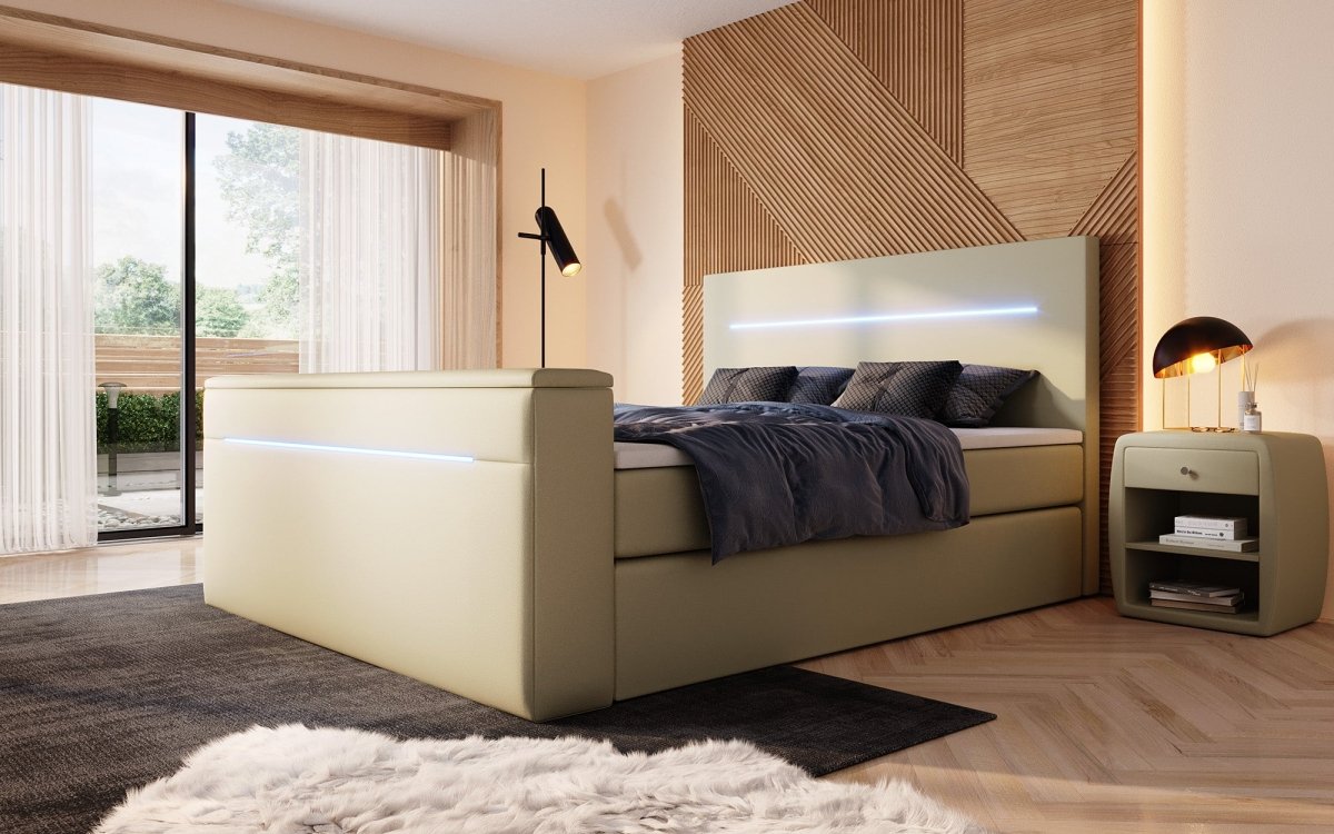 Boxspringbett Sejour mit TV Lift, RGB und Stauraum - Luxusbetten24