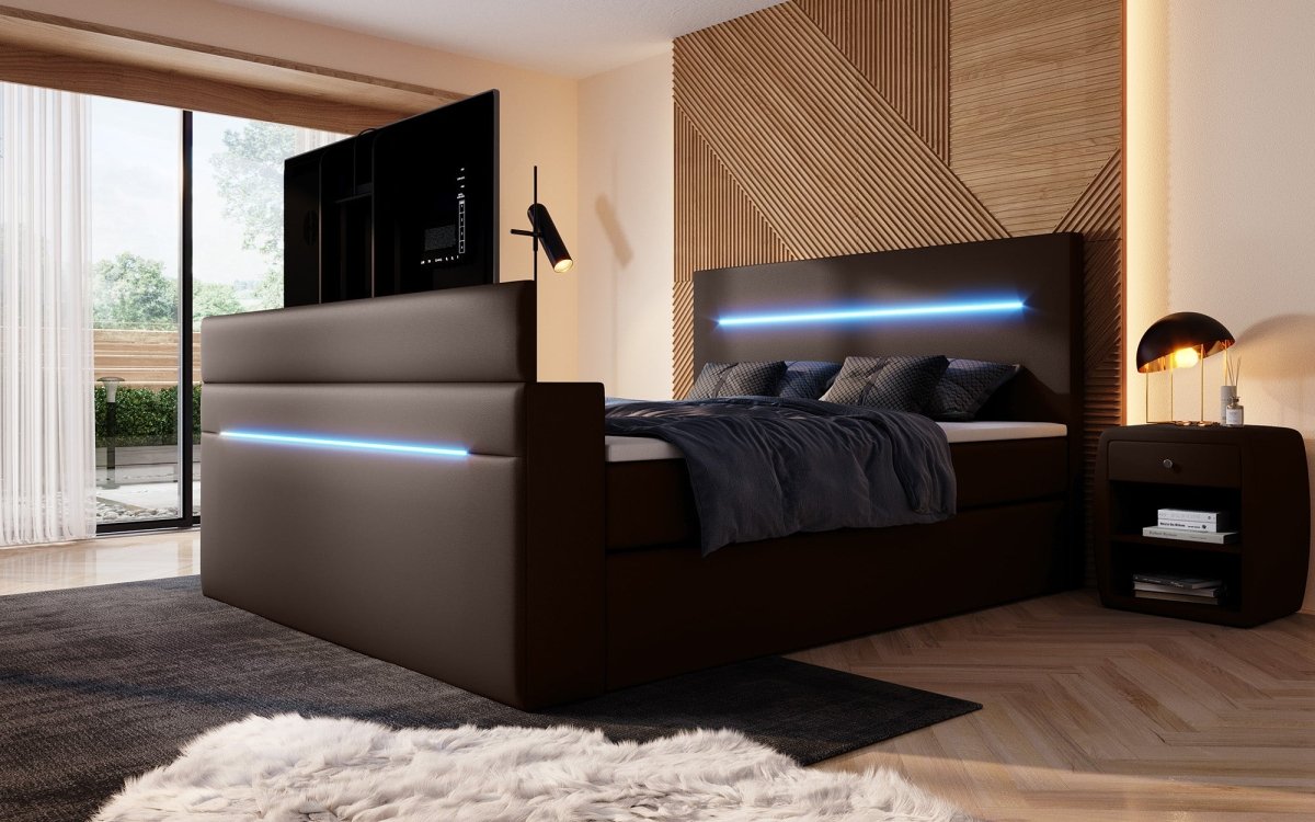 Boxspringbett Sejour mit TV Lift, RGB und Stauraum - Luxusbetten24