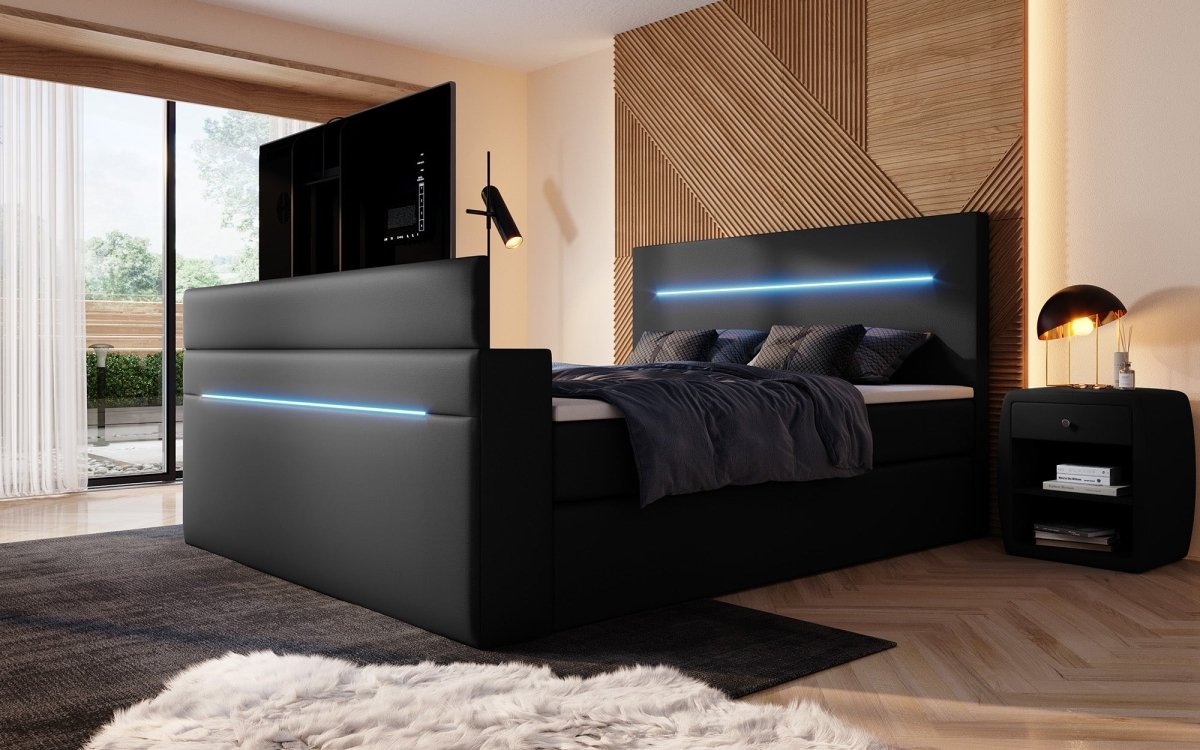 Boxspringbett Sejour mit TV Lift, RGB und Stauraum - Luxusbetten24