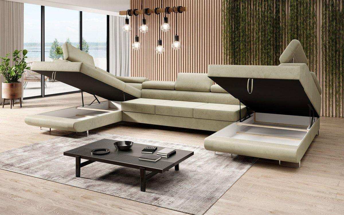 Designer Sofa Taormina mit Schlaf- und Klappfunktion (Samt) - Luxusbetten24