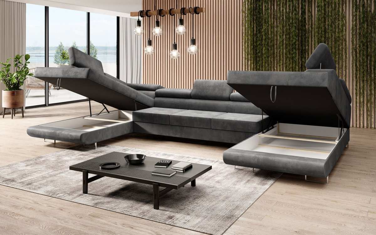 Designer Sofa Taormina mit Schlaf- und Klappfunktion (Samt) - Luxusbetten24